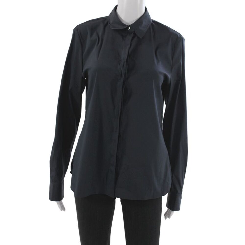 Theory Women Collared Button-Up Long Sleeve Black Basic Top Size M
